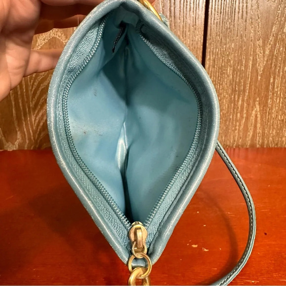 Coach Teal Monogram Wristlet Leather Canvas Small Purse Zip Pouch Cosmetic bag - Picture 7 of 8